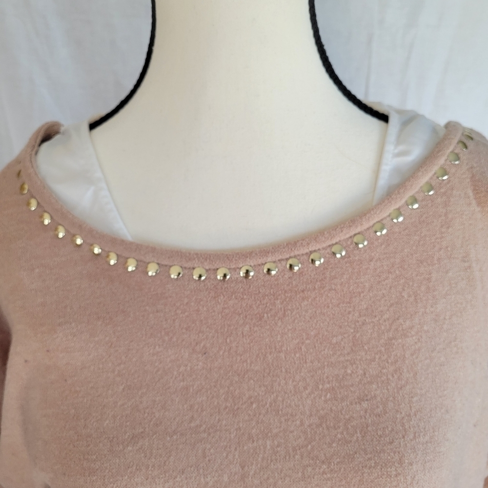 XOXO tan & black color block peek-a-boo tank batwing rivet neckline mini dress S - Picture 2 of 8